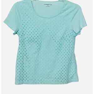CROFT & BARROW SHORT SLV PULL-OVER - FRONT LACE OVERLAY, WOMENS, M, MINT GREEN